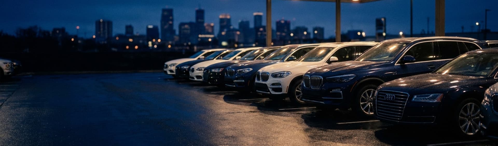 Patio de seminuevos de Auto Summit al atardecer